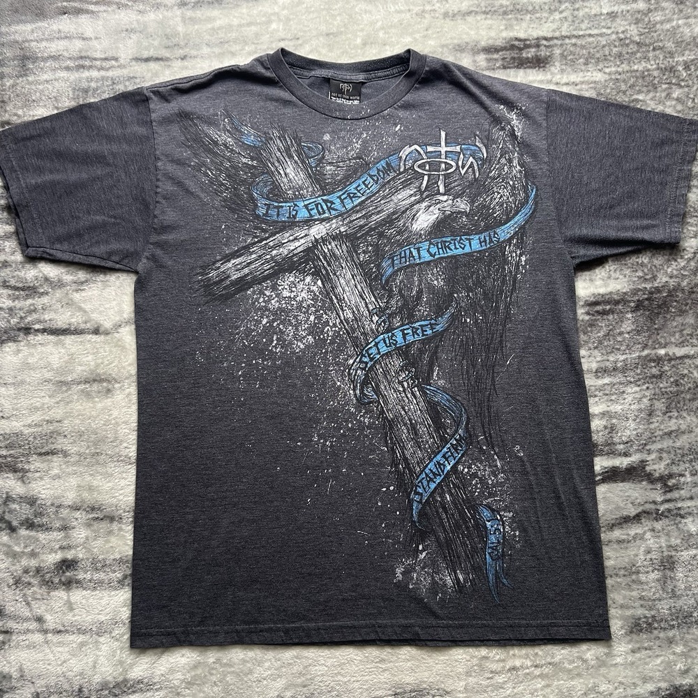 Vintage Y2K Not of This World Men's Graphic T-Shirt Size L Christ Cross